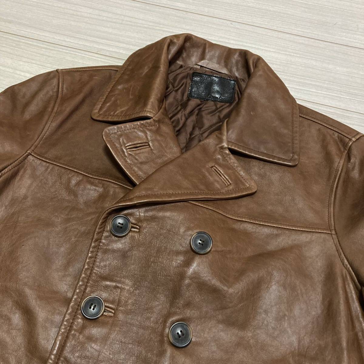  superior article #Liugoo Leathers# horse leather Horse Hyde pea coat L tea Brown cotton inside quilting leather pea coat jacket dragon g- leather z