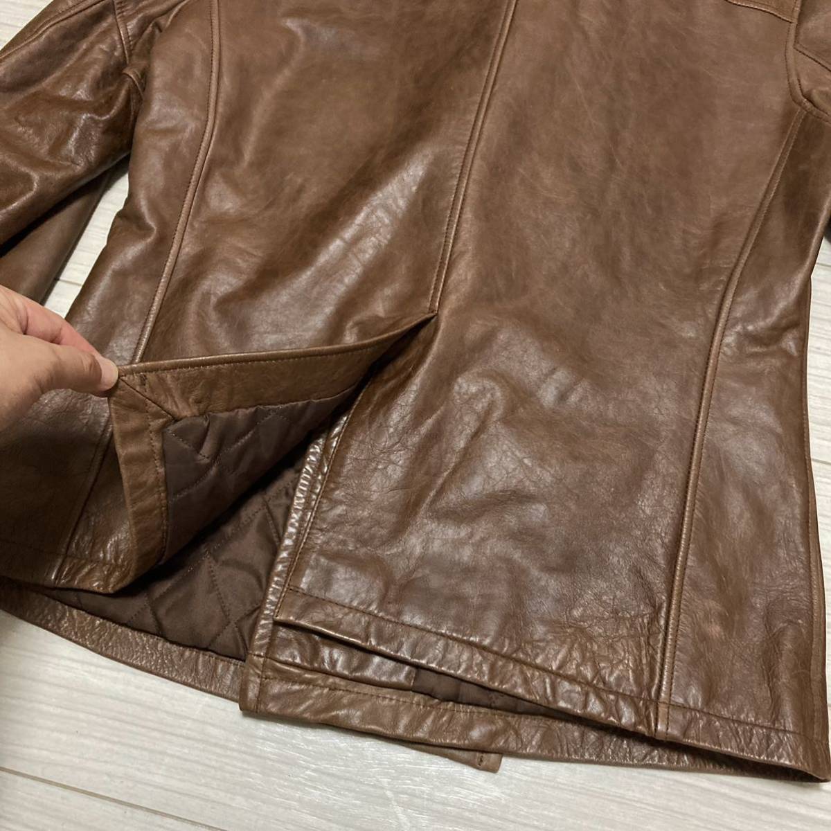  superior article #Liugoo Leathers# horse leather Horse Hyde pea coat L tea Brown cotton inside quilting leather pea coat jacket dragon g- leather z