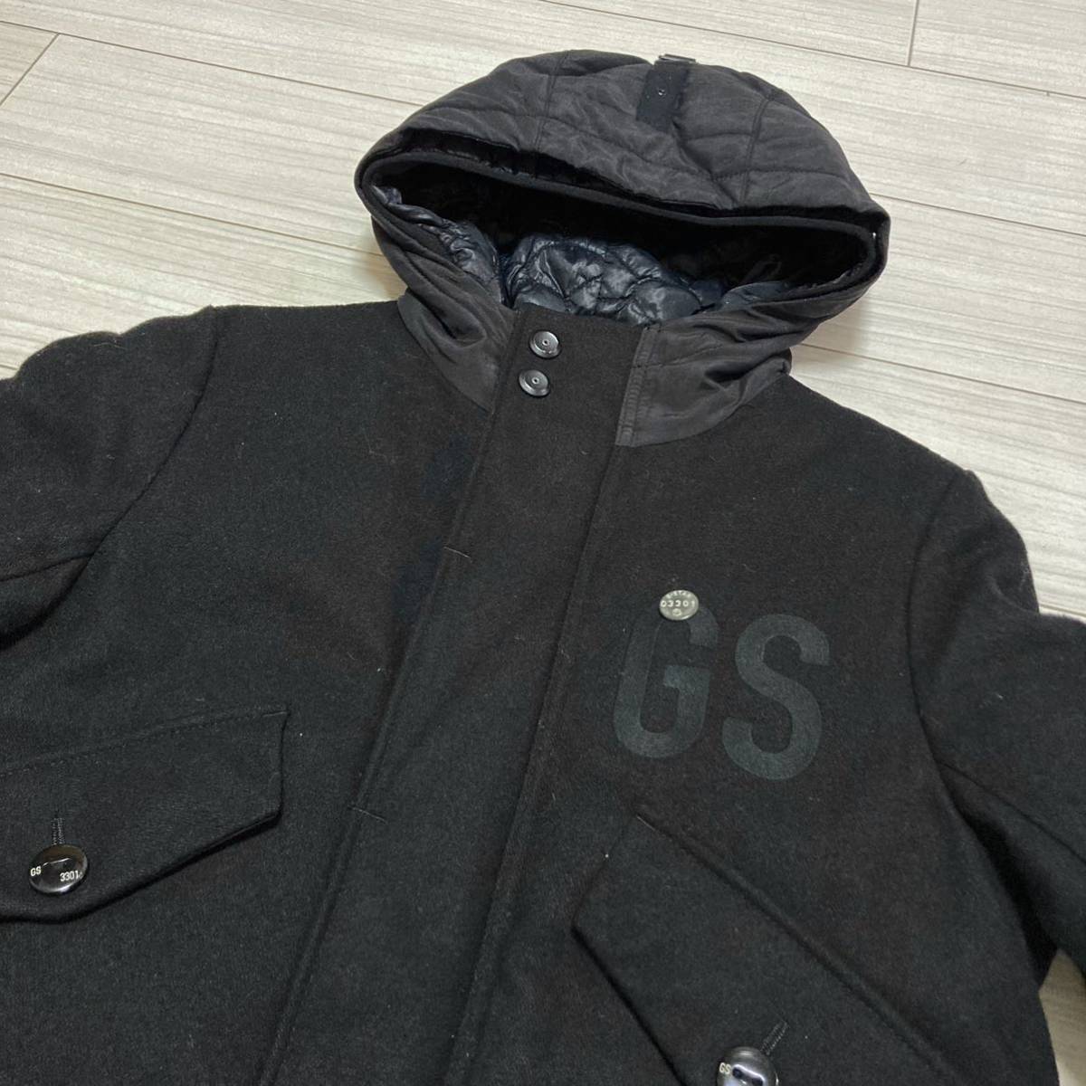 良品■G-STAR■PADDED SWITEK MIX HOODED ジャケット S 黒 ブラック 異素材切替 中綿ダウン GS刺繍 ミリタリー N3B ジースター フード