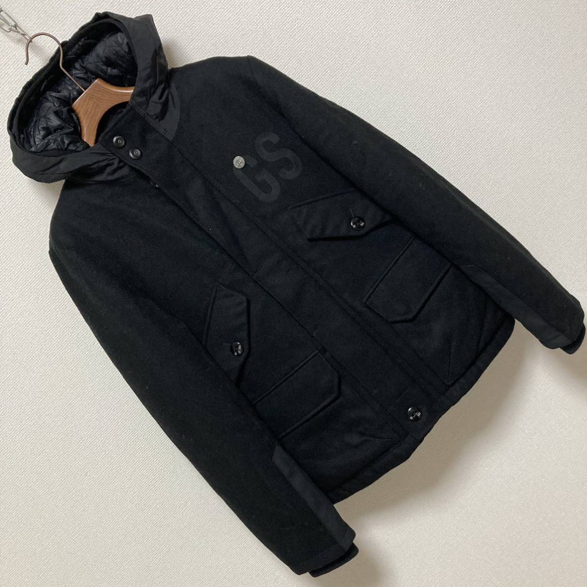 良品■G-STAR■PADDED SWITEK MIX HOODED ジャケット S 黒 ブラック 異素材切替 中綿ダウン GS刺繍 ミリタリー N3B ジースター フード