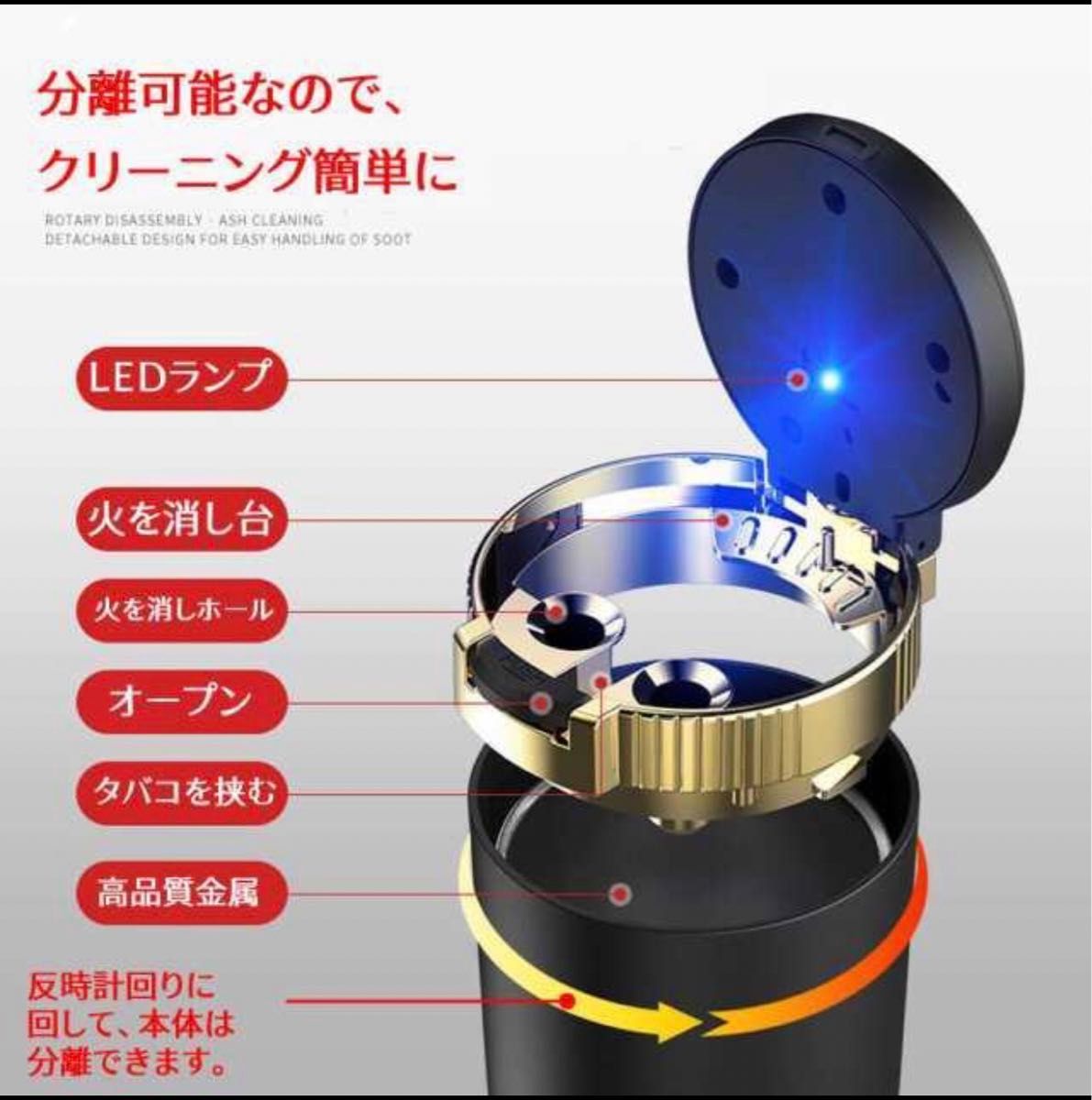 灰皿 ワンタッチ 車用灰皿 ドリンクホルダー対応 車載 LED ポータブル 携帯