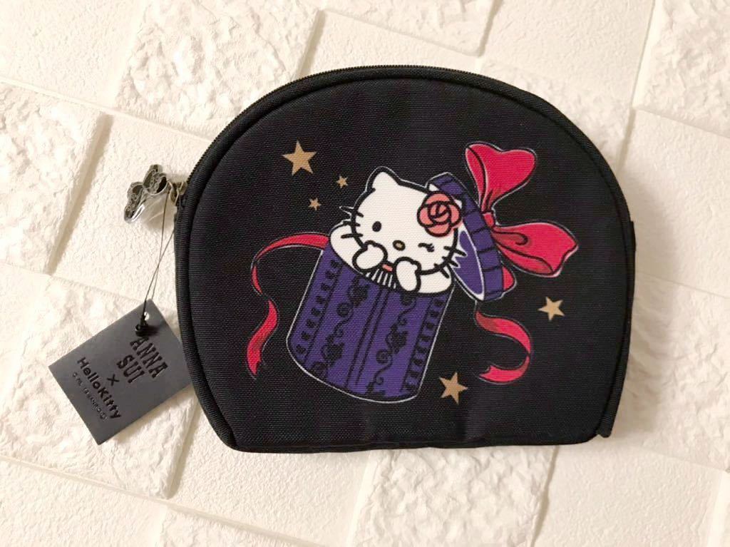 新品 タグ付き ★ ANNA SUI アナスイ キティ コラボ かまぼこ型 ポーチ ブラック★ 化粧ポーチ リボン キティちゃん ハローキティ 黒 蝶_画像1