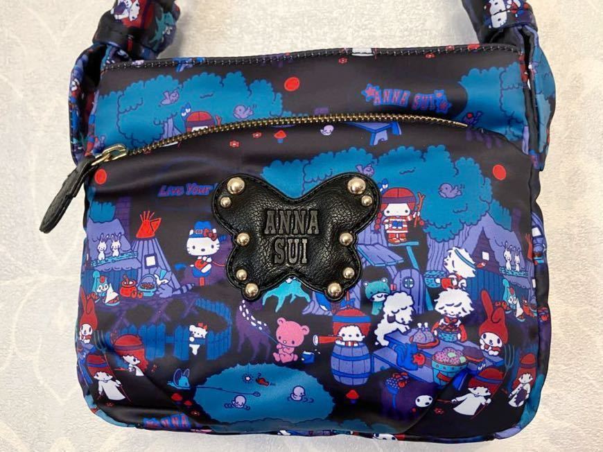 新品 未使用 ★ ANNA SUI アナスイ × サンリオキャラクターズ コラボ ショルダーバッグ ブルー ★ ハローキティ マイメロ キキララ 旅行_画像2