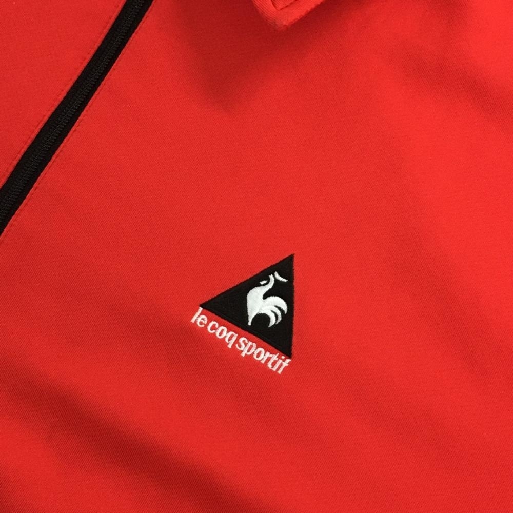 ルコック 半袖ポロシャツ レッド×黒 ロゴ刺しゅう ハーフジップ メンズ Ｌ ゴルフウェア le coq sportif_画像3