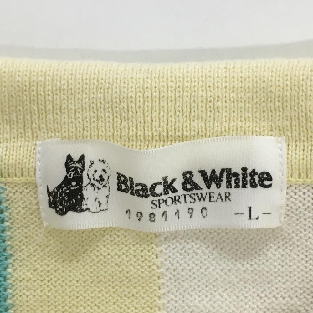 【美品】ブラックアンドホワイト 半袖ポロシャツ ライトイエロー×アイボリー ストライプ メンズ L ゴルフウェア Black＆White_画像4