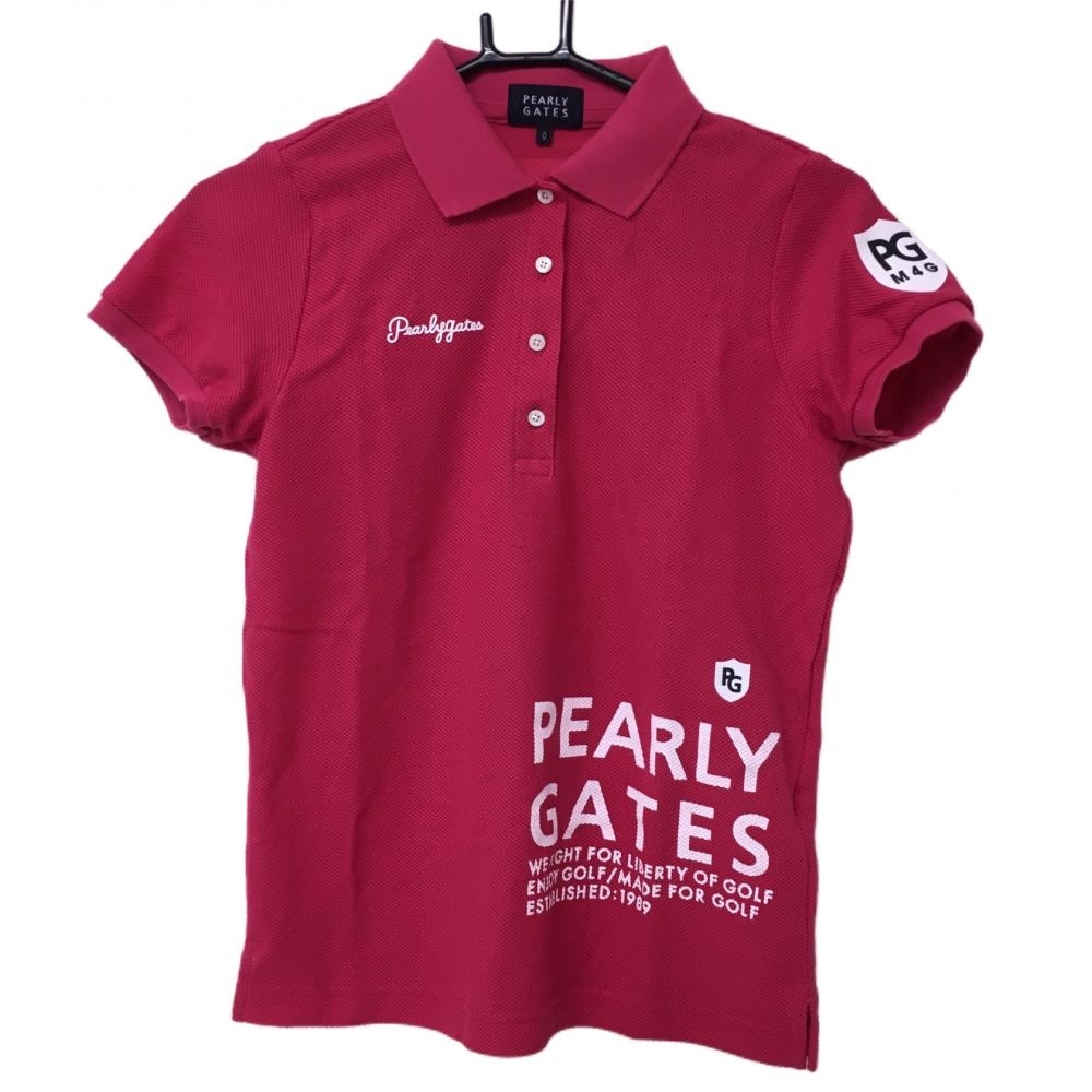 パーリーゲイツ 半袖ポロシャツ ピンク×白 シリコンワッペン レディース 0(S) ゴルフウェア 2023年モデル PEARLY GATES_画像1