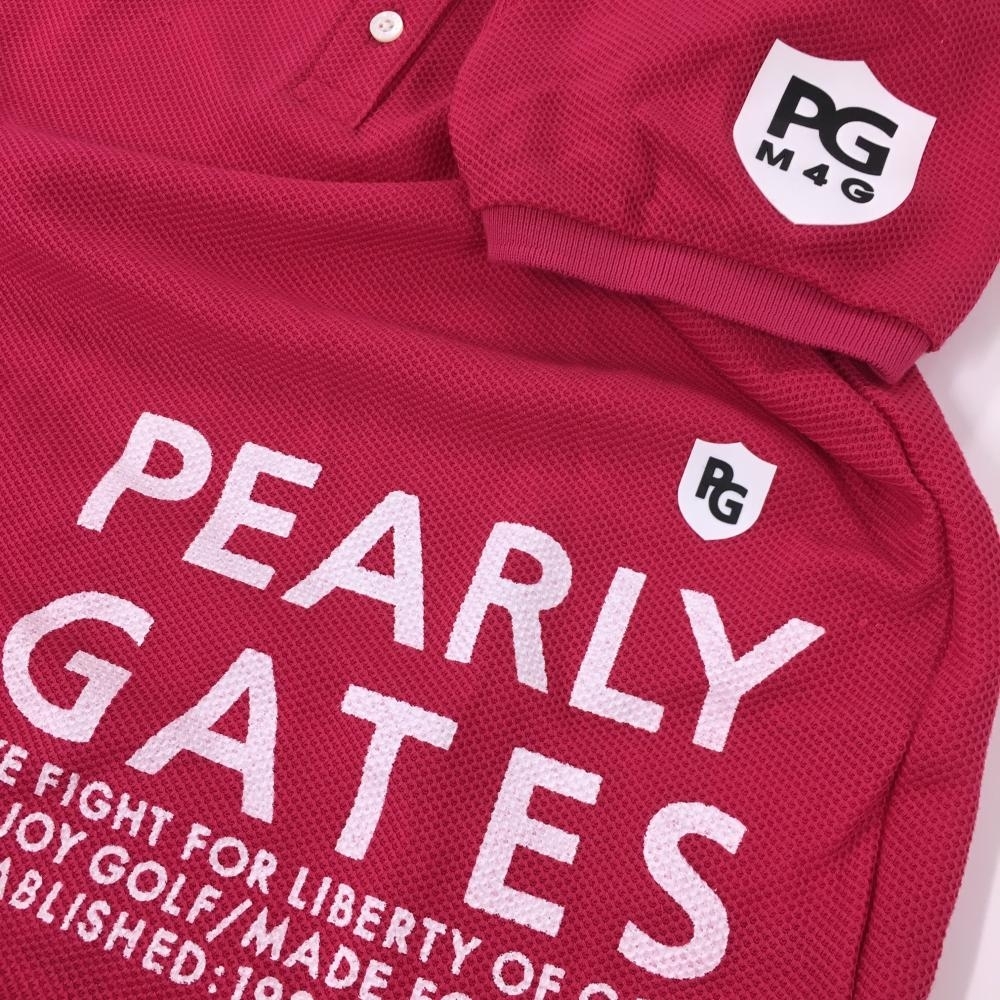 パーリーゲイツ 半袖ポロシャツ ピンク×白 シリコンワッペン レディース 0(S) ゴルフウェア 2023年モデル PEARLY GATES_画像3