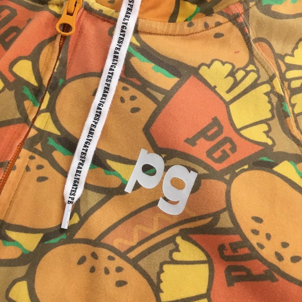 【美品】パーリーゲイツ ジップパーカー オレンジ×レッド ハンバーガー柄 ポテト柄 レディース 1(M) ゴルフウェア PEARLY GATES_画像3