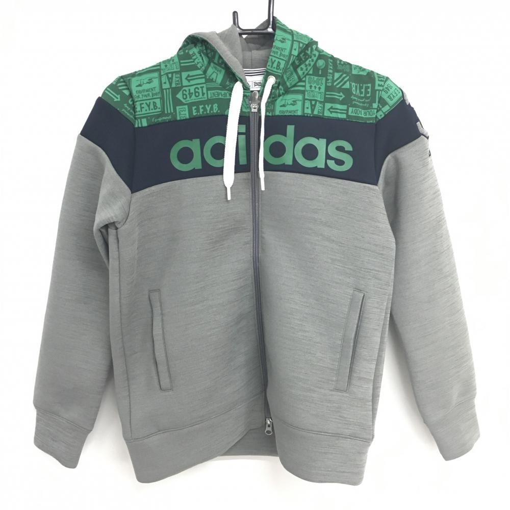 [ super-beauty goods ] Adidas Zip Parker . gray × green shoulder * hood pattern cardboard knitted lady's L/G Golf wear adidas