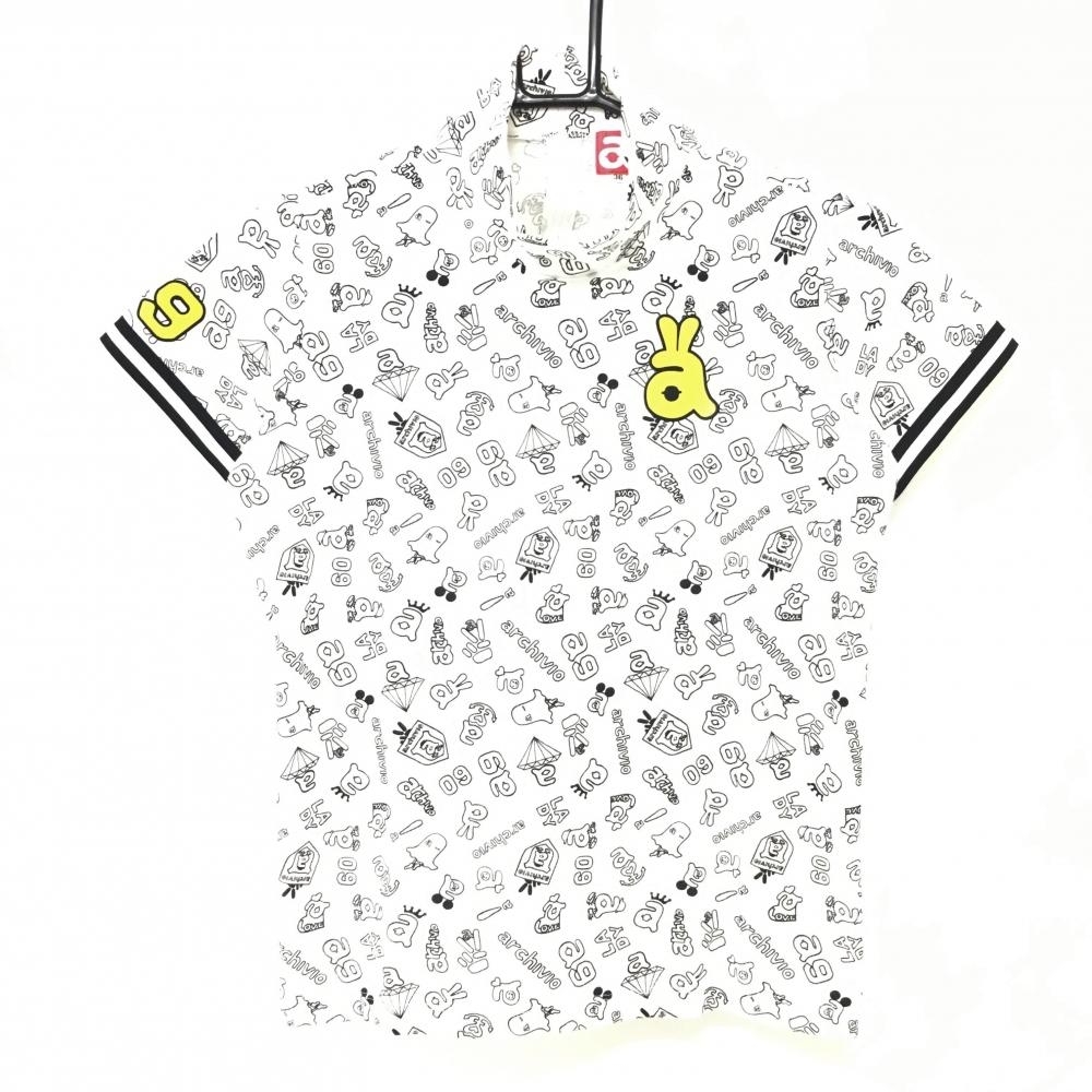 アルチビオ 半袖ハイネックシャツ 白×黒 総柄 後ろハーフジップ レディース 36 ゴルフウェア archivio_画像1