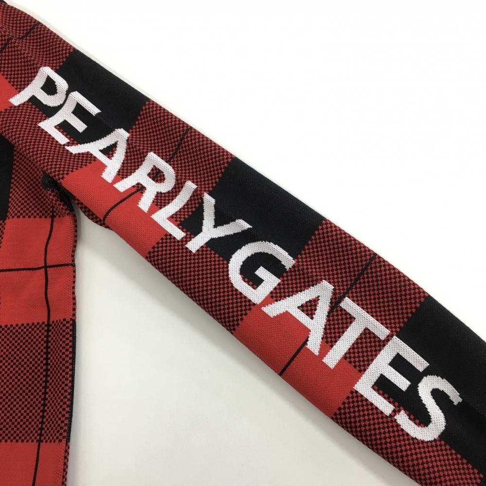 【新品】パーリーゲイツ セーター レッド×黒 チェック ニット ウール混 日本製 袖ロゴ メンズ 6(XL) ゴルフウェア PEARLY GATES_画像4