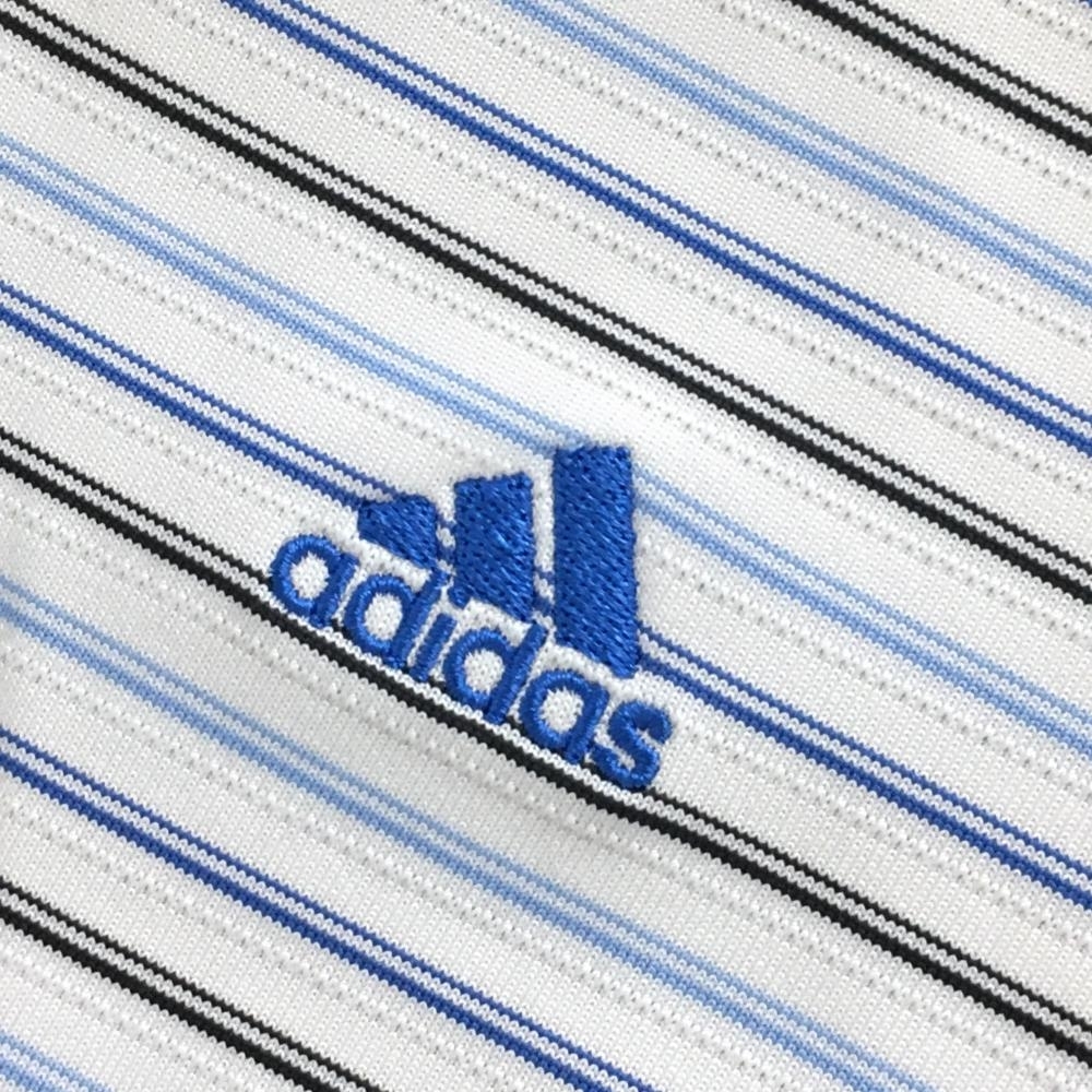 【美品】アディダス 半袖ポロシャツ ブルー×白 ボーダー ハーフジップ レディース OT/XG ゴルフウェア adidas_画像3
