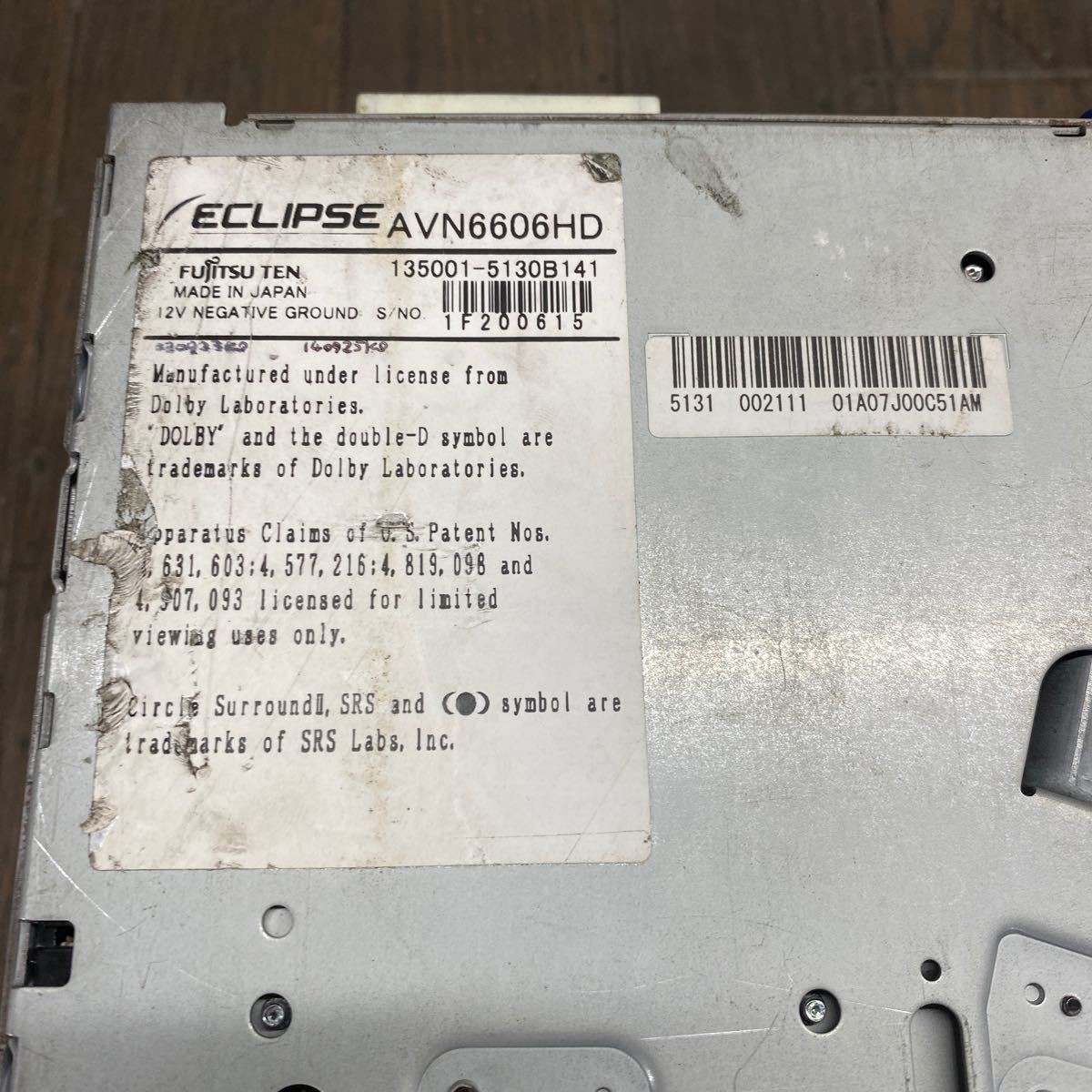 AV2-491 激安 カーナビ ECLIPSE AVN6606HD 135001-5130B141 HDDナビ CD DVD 本体のみ 簡易動作確認済 中古現状品_画像8