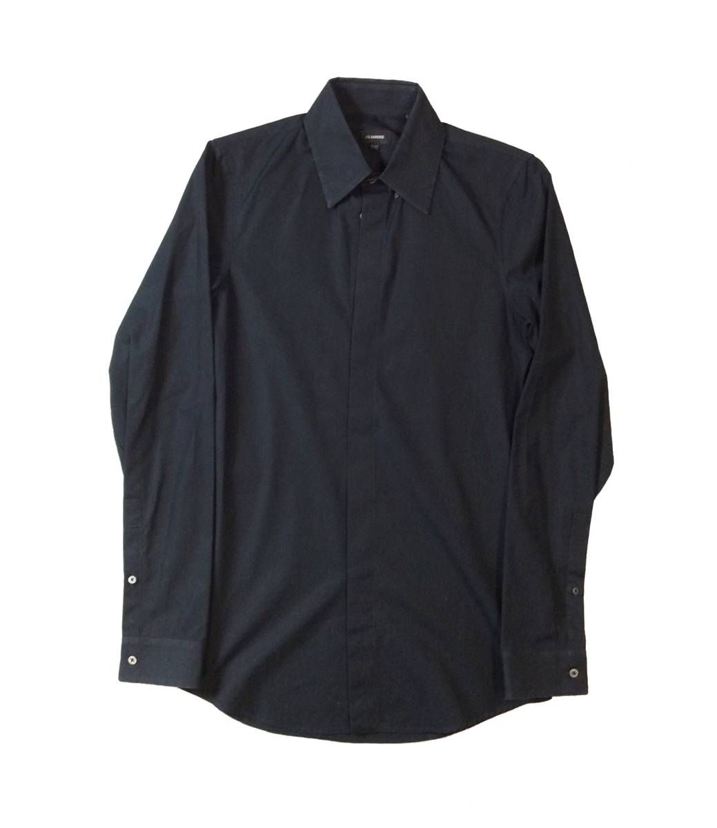 JIL SANDER ジルサンダー 長袖シャツ ドレスシャツ 隠しボタン ブラック 黒 コットン ITALY製 メンズ 37 141/2 送料250円 (ma)