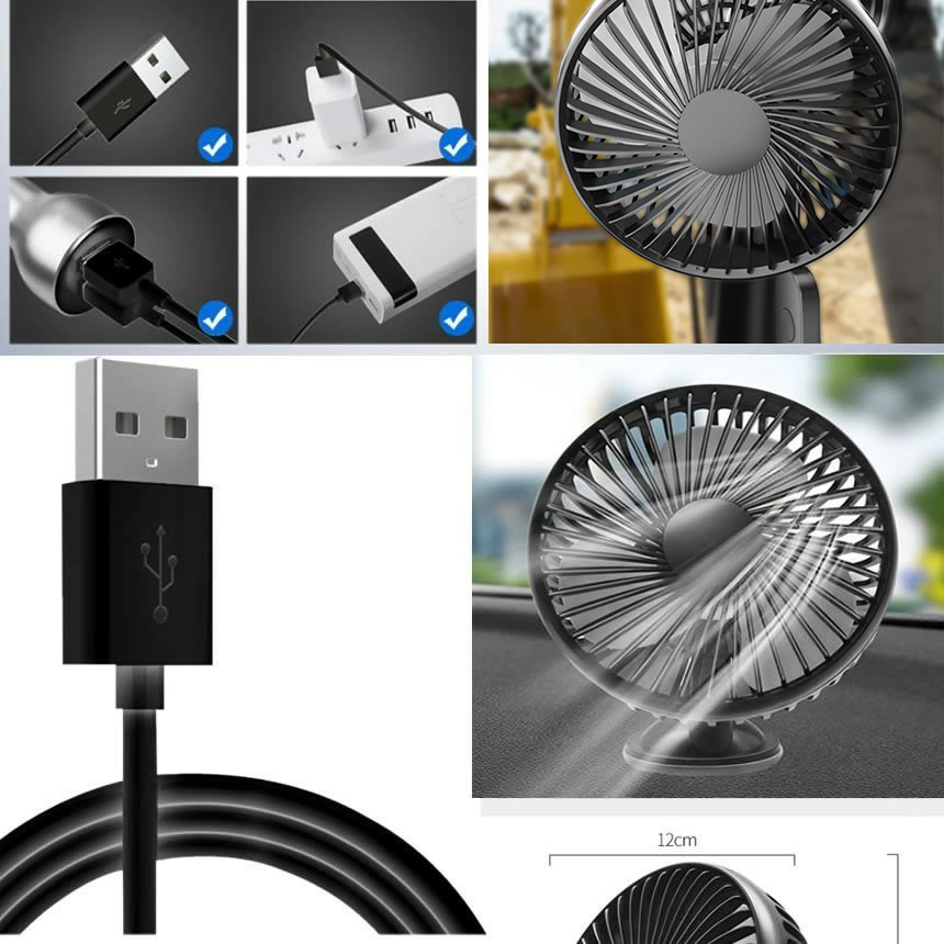 車載 扇風機 ファン 吸盤式 3段調節 角度調節 12V 24V 車内 USB 車中泊 卓上 エコ R-8039の画像5