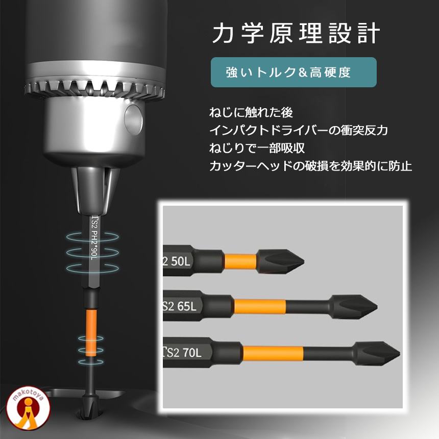 5セット ドライバービット 6本 セット25mm-150mm ヘックスローブ 六角軸 ネジ 電動 ドライバー インパクト 工具 DIY 6-KUROSENPU_画像5