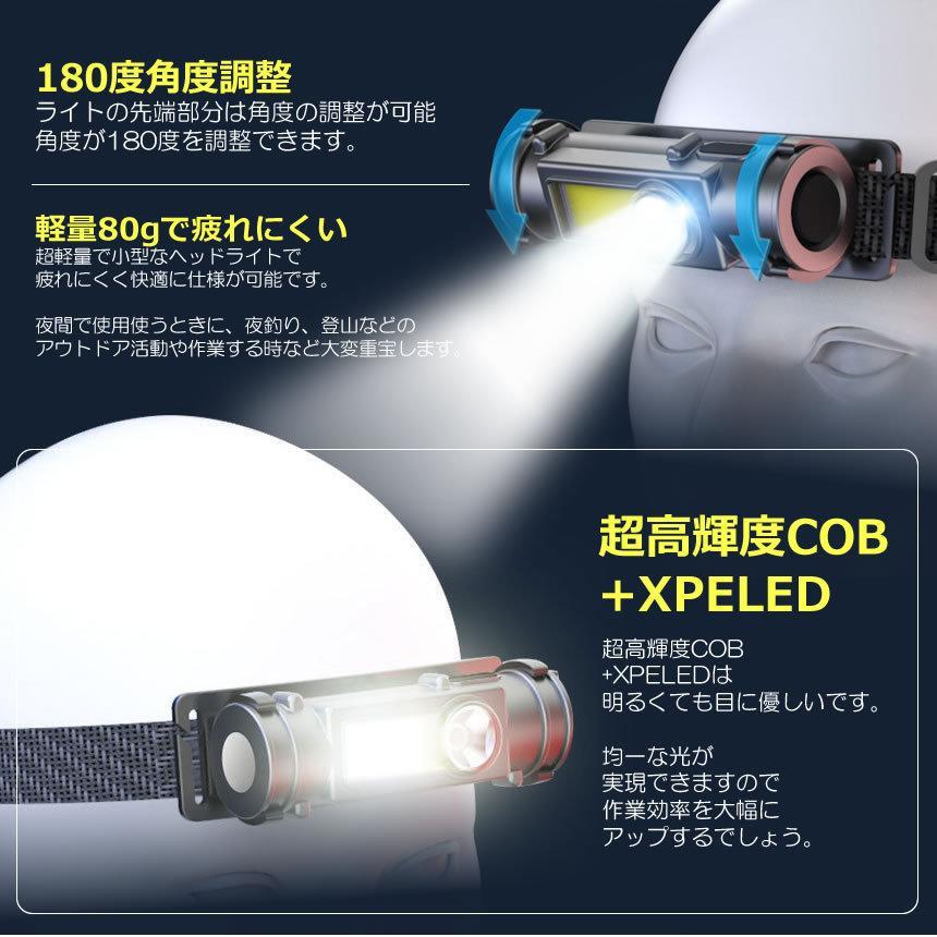 USB充電式 超小型 LEDヘッドライト 爆光 高輝度 COB XPELED 作業灯 マグネット搭載 磁石 ランプ 軽量 耐久性 懐中電灯 登山 釣り 2HESAGYの画像4