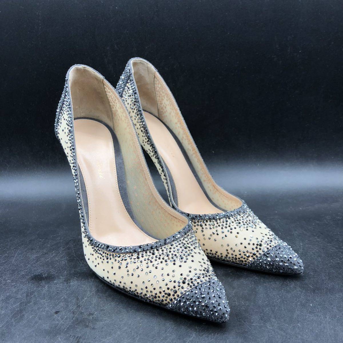 M2274 beautiful goods Gianvito Rossi Jean vi to Rossi pumps pin heel high heel po Inte dotubiju-38/24.0cm corresponding gray nude 