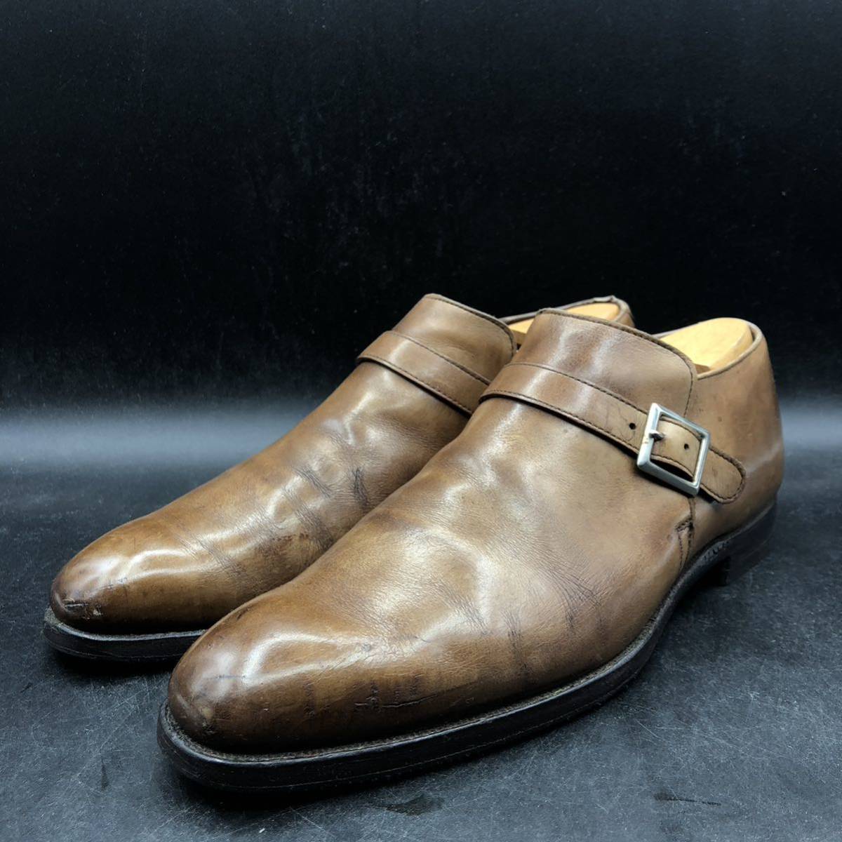 M2285 英国製 Crockett&Jones クロケットジョーンズ Paul Stuart ポールスチュアート PORTMAN モンクストラップ 6 E 24.5cm相当 茶