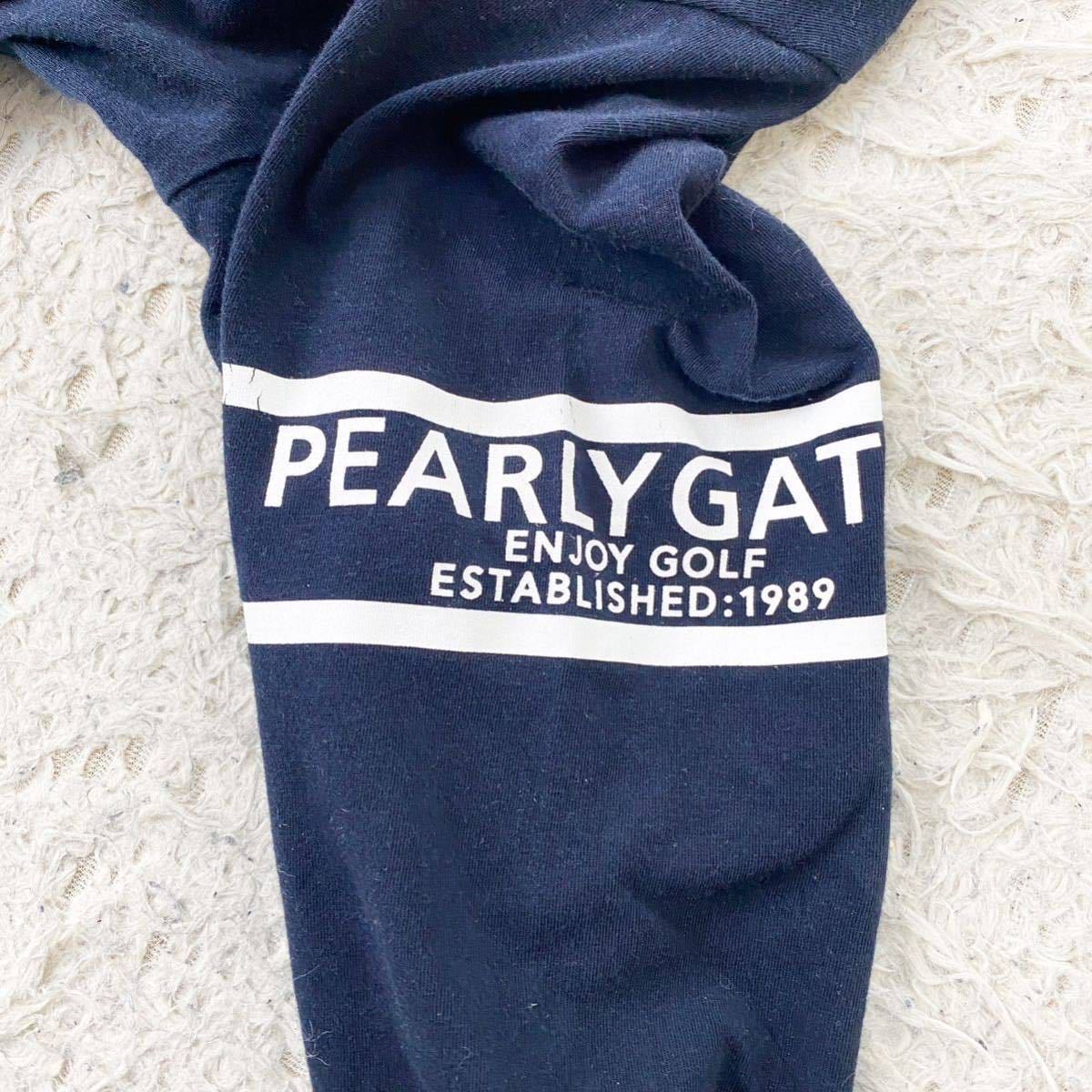 美品!!2L相当!パーリーゲイツ PEARLY GATES タートルネック カットソー Tシャツ 袖ロゴ 襟プリント ゴルフウェア メンズ 6 メンズ ネイビー_画像8