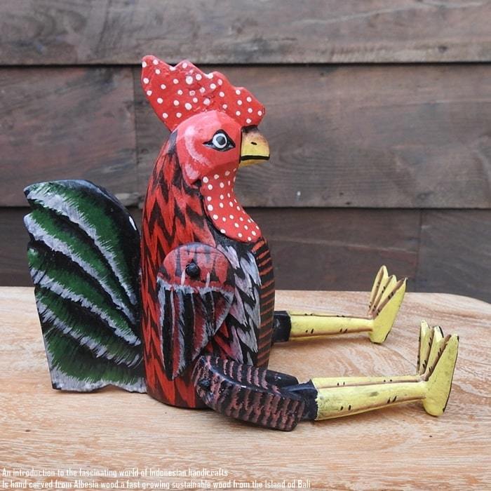 お座り ニワトリさん Sサイズ ウェルカム人形 鶏 にわとり 鳥 木製 木彫りの置物 動物インテリア アジアン雑貨 動物置物_画像8