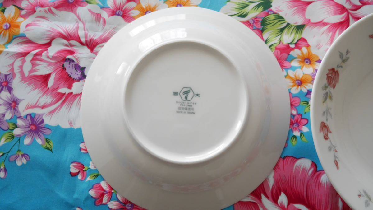 台湾レトロ大同陶器バラ柄シチュー皿2枚セット(直径20cm)_画像3