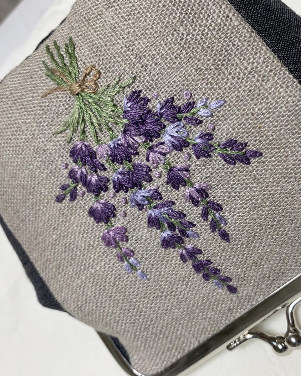 ※訳あり※ 100円スタート 【手刺繍 の ハンドメイドがま口ポーチ 】+リネン+角形10センチ口金_画像8