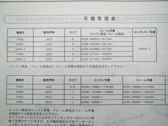 ジャズ パーツリスト 8版 ホンダ 正規 中古 バイク 整備書 AC09-100～140 GS3 CA50 JAZZ VG 車検 パーツカタログ 整備書_11GS3GJ8