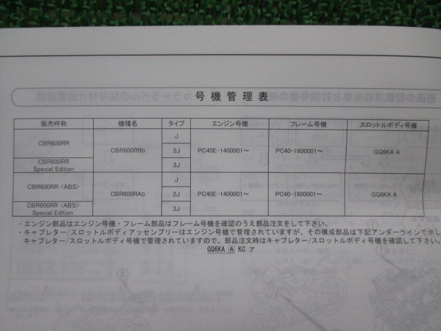 CBR600RR SpecialEdition ABS パーツリスト 1版 ホンダ 正規 中古 バイク 整備書 PC40 PC40E CBR600RRD PC40-160 CBR600RAD PC40-160_11MJCD01