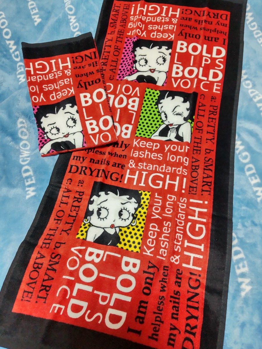 新品 長め フェイスタオル 2枚 ベティちゃん ⑤ ボールド  ベティブープ Betty Boop