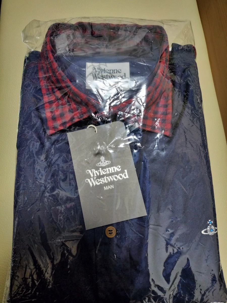 1円 Vivienne Westwood Man シャツ ワイシャツ ヴィヴィアン ウエストウッド size 50 XL LL ネイビー チェック 美品 レギュラーカラー 長袖_画像4