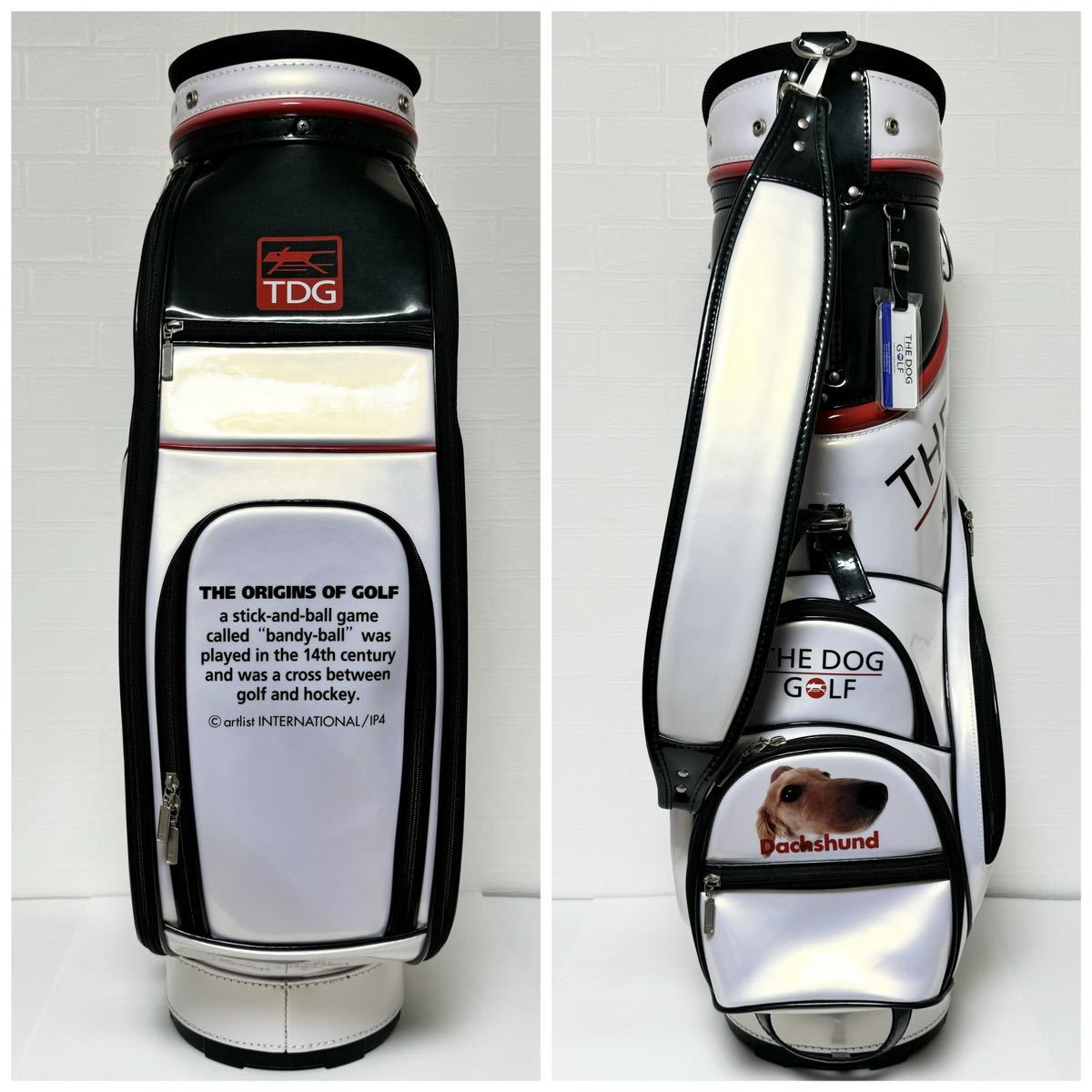未使用】TDG THE DOG GOLF エナメルキャディバッグ 口枠6分割 未使用】TDG THE DOG GOLF エナメルキャディバッグ 口枠6分割
