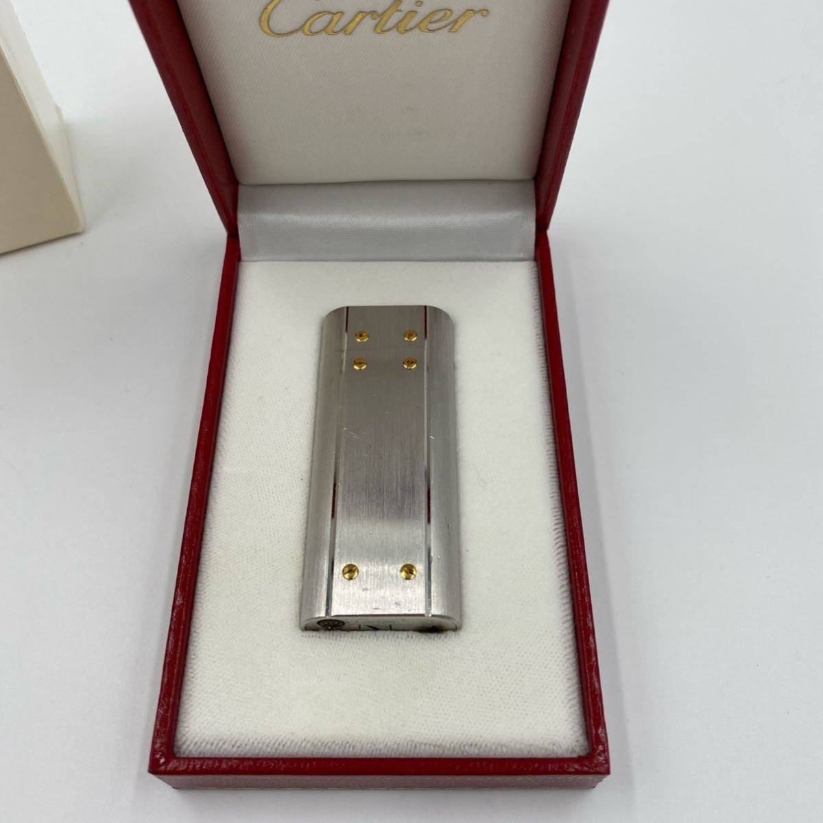 超希少 付属品完備 Cartier カルティエ サントス ガスライター 喫煙具 シルバー ゴールド 動作未確認 箱付き スイス 着火 CA120053 メタル_画像2