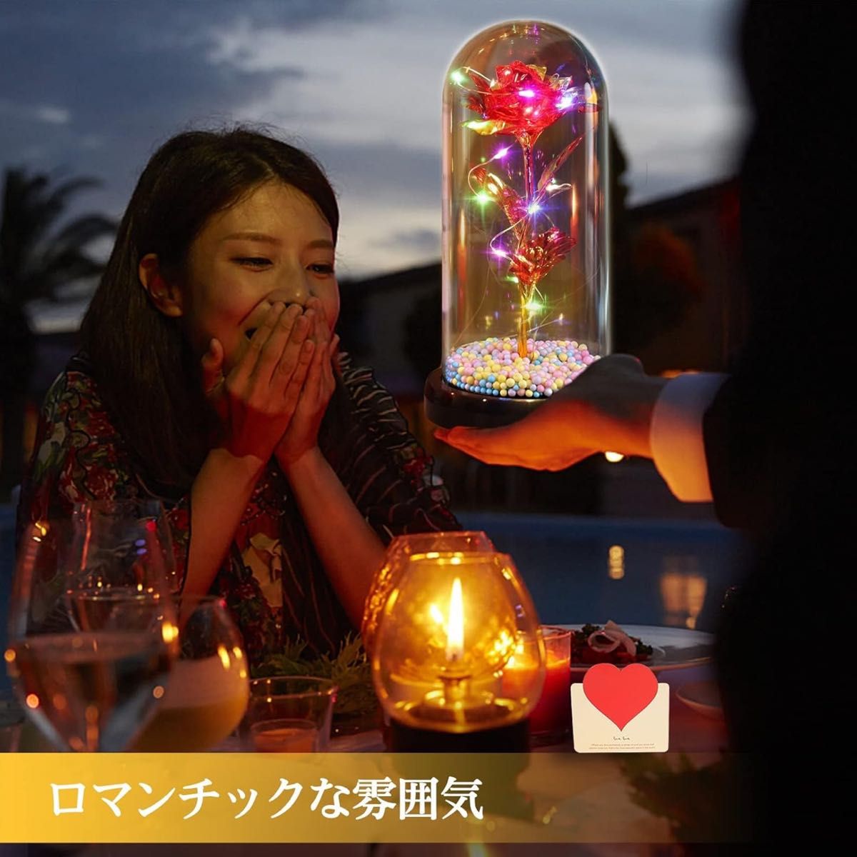 バラ 造花 24Kゴールドローズ 枯れない花 金メッキローズ LEDライト　ボックス付き