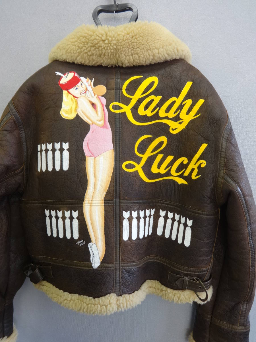B-3フライトジャケット/Lady Luck/ハンドペイント/G-1/A-2/良品/Lサイズ _画像1