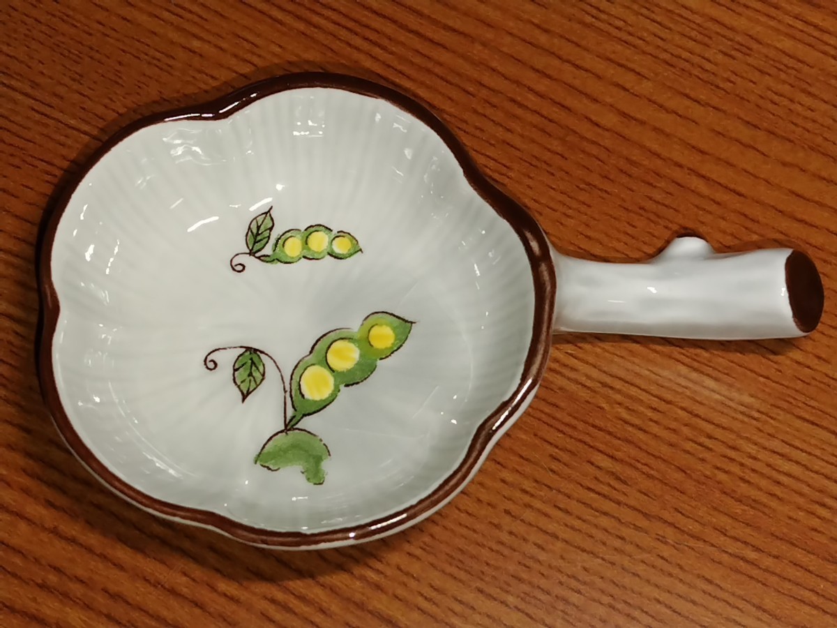 A1197　未使用品　和食器　陶磁器　野菜柄　枝型持ち手付き（箸置）小皿　薬味皿　調味料入れ　5点セット　豆皿　昭和レトロ　ビンテージ_画像6