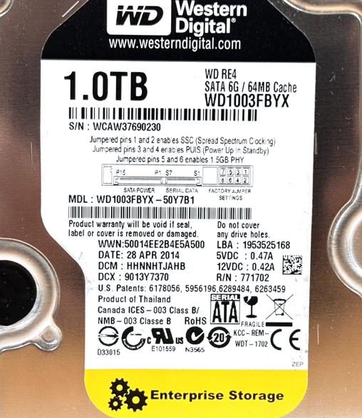 Western Digital 1TB・1000GB WD1003FBYX 使用 55619時間 即決 2-7-1_画像2