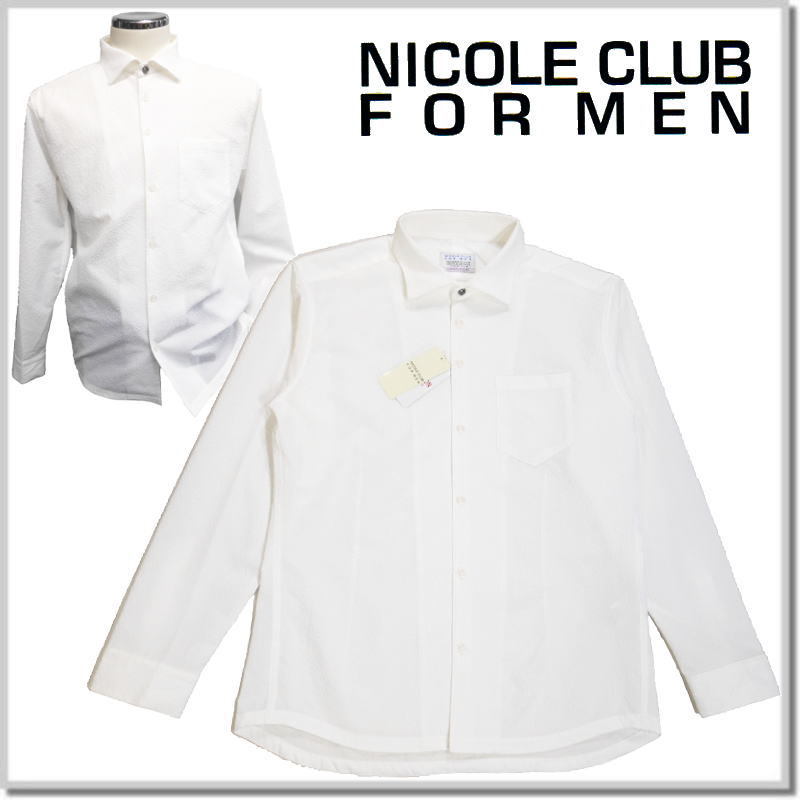 ニコルクラブフォーメン NICOLE CLUB FOR MEN マイクロシアサッカーデザインシャツ 4164-8003-09(WHITE)-46(M)_画像1