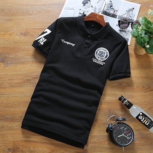 【M 黒】 刺繍 半袖 ポロシャツ メンズ ブラック ゴルフウェア シャツ シンプル カジュアル 春 夏 3