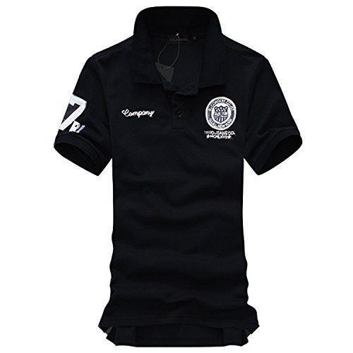 【XL 黒】 刺繍 半袖 ポロシャツ メンズ ブラック ゴルフウェア シャツ シンプル カジュアル 春 夏 2_画像6