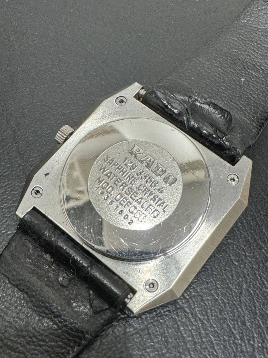 2-027 RADO/ラドー フローレンス 129.3356.4 デイト 黒文字盤 QZ 電池交換済み メンズ腕時計 稼働品 ケース付き 革ベルト_画像4