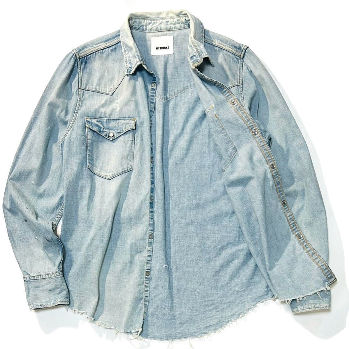 【MYTHINKS】マイシンクス Western Denim Shirt 定価5.1万 ヴィンテージ加工 カットオフウエスタンデニムシャツ ロンハーマン取扱い_画像7