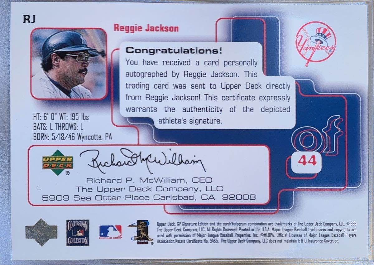 1999 Upper Deck SP Signature Reggie Jackson auto レジー・ジャクソン 直筆サインカード_画像2