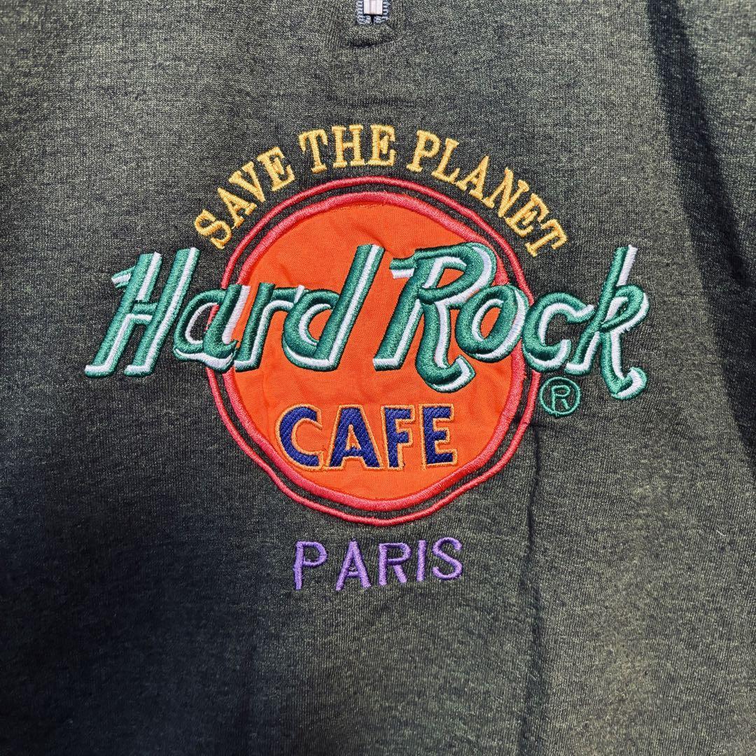 最新作の 【希少デザイン】Hard Rock Cafe ハードロックカフェ スウェット XLサイズ ハーフジップ センター刺繍ロゴ ビッグロゴ 古着 一点物 トップス