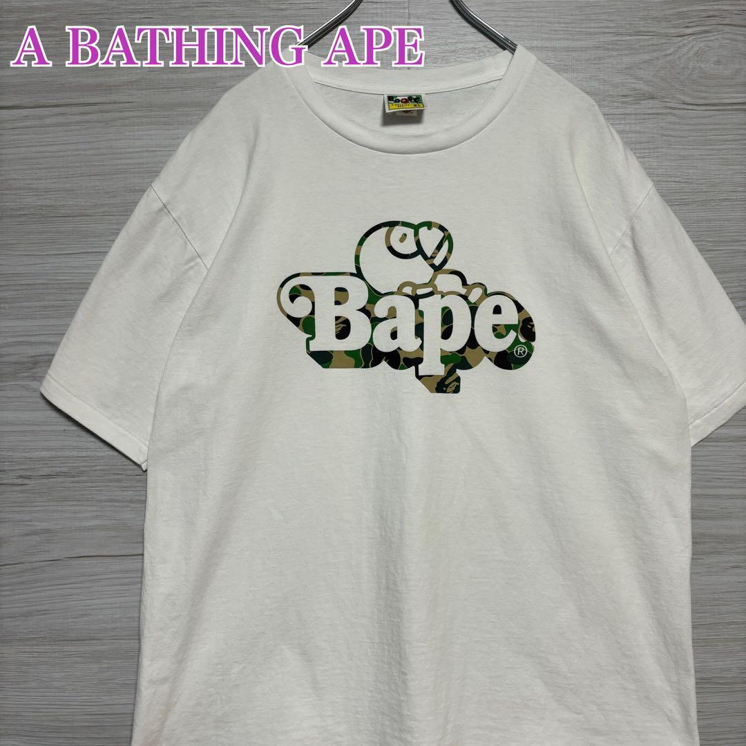 【希少デザイン】A BATHING APE　アベイシングエイプ　Tシャツ　XLサイズ　マイロ　センターロゴ　ビッグロゴ　人気　レア　一点物