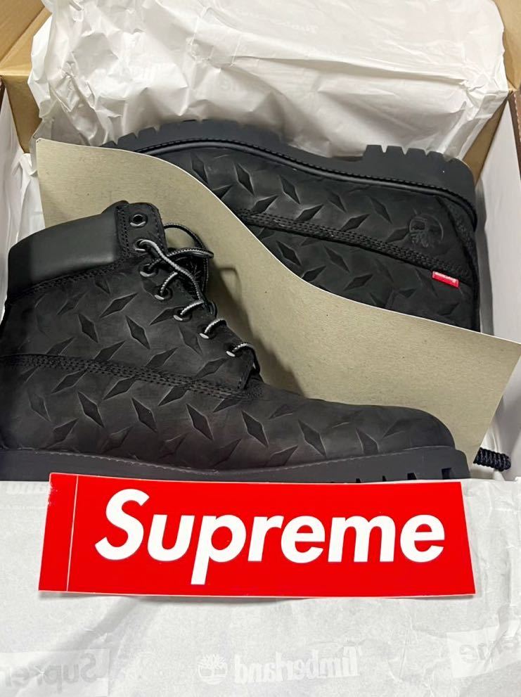 即出荷可 送料無料 US8.5 黒 Supreme Timberland Diamond Plate 6inch Premium Waterproof Boot Black シュプリーム ティンバーランド ブーツ 26.5cm