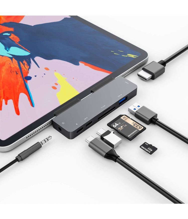 3XI iPad Pro 2020 2018 USB C ハブ 【7in1】iPad Air 4 ハブ 4K HDMI 出力 60W PD充電 USB3.0 ハブ SD/TFカードリーダー 3.5mmジャックの画像6