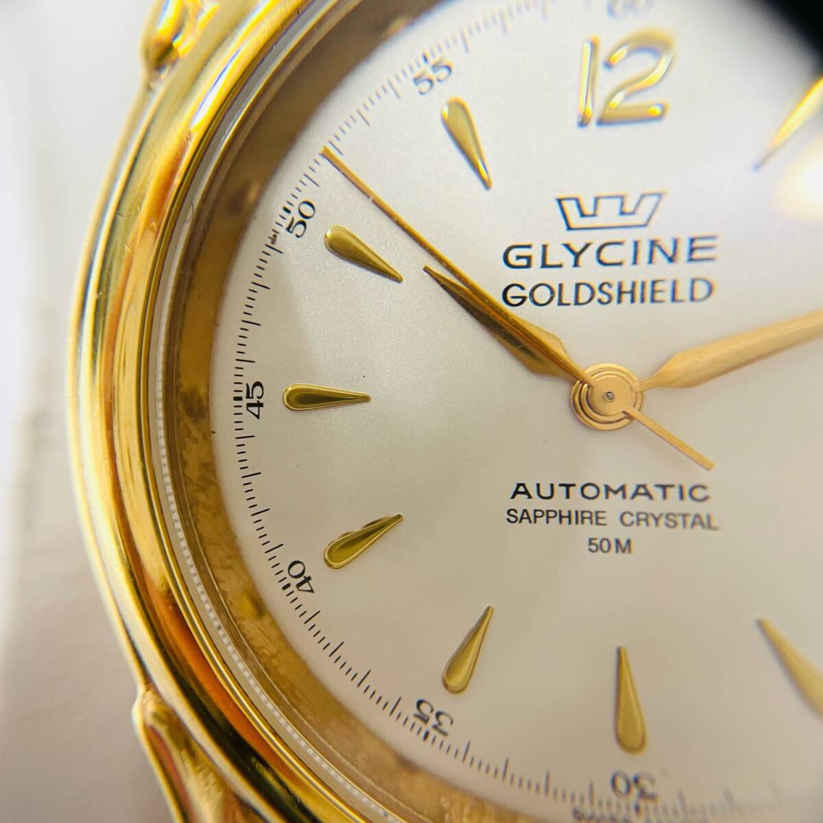 C-02261SI 【希少】 GLYCINE グリシン GOLDSHIELD AUTOMATIC AT オートマ 裏スケルトン サファイアクリスタル 50M メンズ腕時計 稼働品の画像7