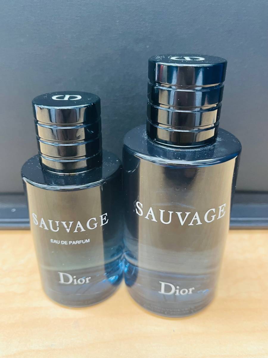 Z-16939Y 【中古】 Dior ディオール ソバージュ 60ml/100ml 2本セット 箱なし 残量 8割/7割 オードトワレ メンズ 香水 _画像1