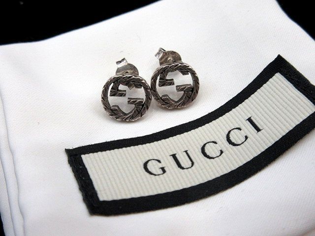 *GUCCI Gucci Inter locking G серьги AG925 1313 GG Logo серебряный аксессуары б/у товар 